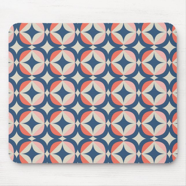 Blue & Coral Geometric Pattern Mouse Pad (Front)