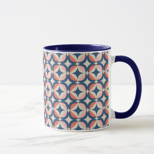 Blue & Coral Geometric Pattern Mug (Right)