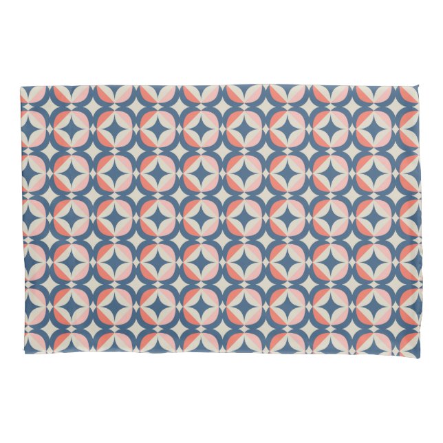 Blue & Coral Geometric Pattern Pillowcase (Front-Left)