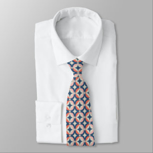 Blue & Coral Geometric Pattern Tie