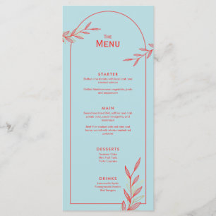 Blue Coral Gold Leaf Wedding Event Menu Flat Card