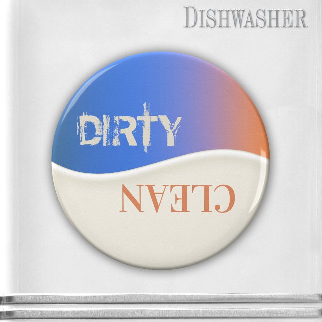 Blue Coral Ivory Clean Dirty Dishwasher Magnet (Clean-dirty dishwasher magnet featuring a modern design in blue, coral and ivory colors.)