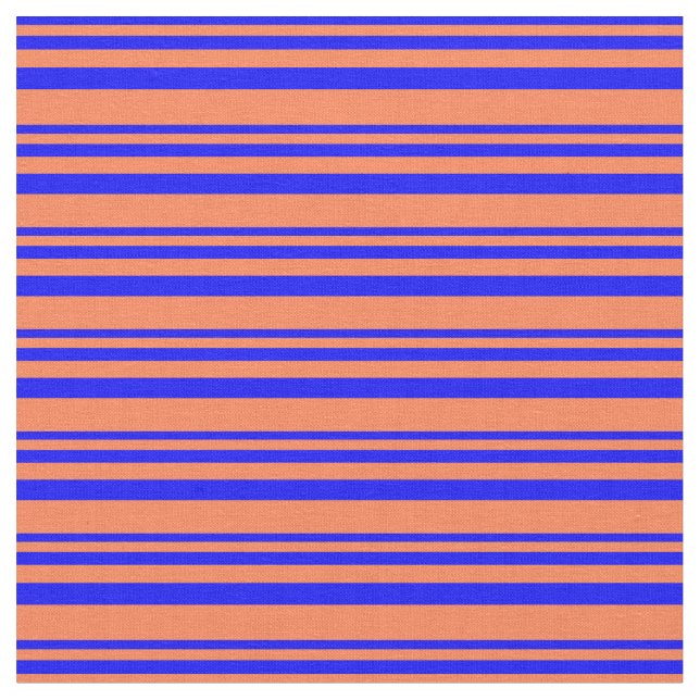 Blue & Coral Lined Pattern Fabric (Close Up)