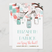 Blue & Coral Mason Jars Floral Wedding Invitation (Front/Back)