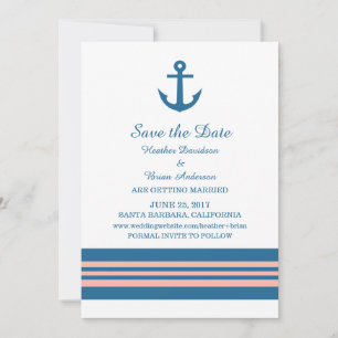 Blue Coral Nautical Anchor Save the Date Invite