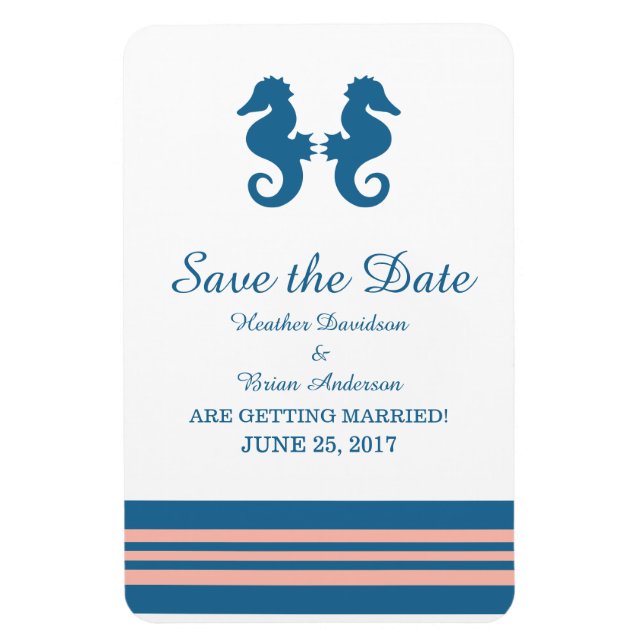 Blue Coral Nautical Seahorse Save the Date Magnet (Vertical)
