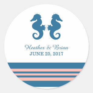 Blue Coral Nautical Seahorse Wedding Stickers