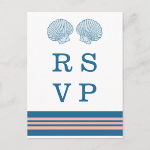 Blue Coral Nautical Seashells RSVP Postcard