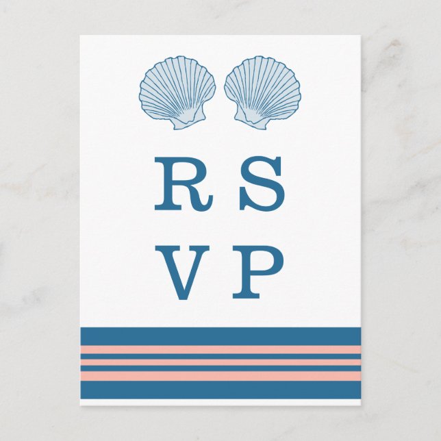 Blue Coral Nautical Seashells RSVP Postcard (Front)