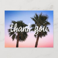 Blue Coral Ombre Sunset Palm Trees Thank You