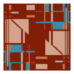 Blue Coral Orange Perpendicular Motif on Rust Poster