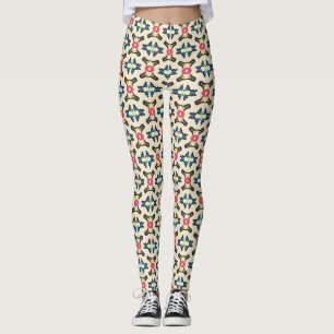 Blue Coral Ornamental Geometric Pattern Leggings