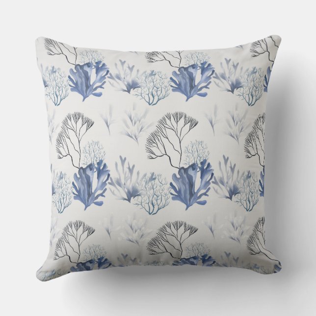 Blue Coral Pattern Cushion (Back)