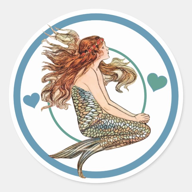 Blue Coral Peach Adorable Mermaid Birthday Party Classic Round Sticker (Front)