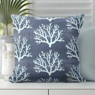 Blue Coral Pillow Coastal Throw Pillows