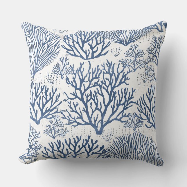 Blue Coral Pillow | Coral Decorative Pillows (Front)