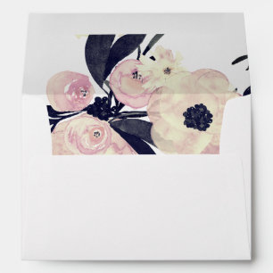 Blue & Coral Pink Floral Spring Wedding Envelopes