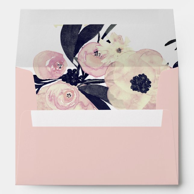 Blue & Coral Pink Floral Spring Wedding Envelopes (Back (Bottom))