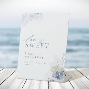 Blue Coral & Seashells Beach Love is Sweet Favour Pedestal Sign