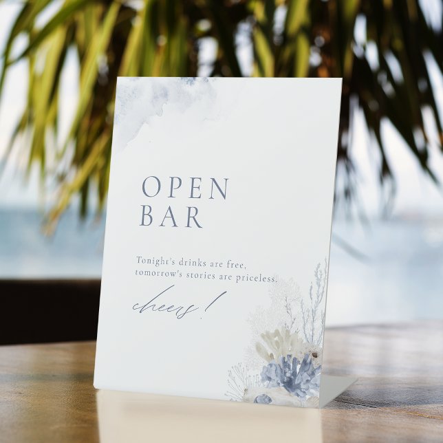 Blue Coral & Seashells Beach Open Bar Pedestal Sign (Blue Coral & Seashells Beach Open Bar Pedestal Sign)