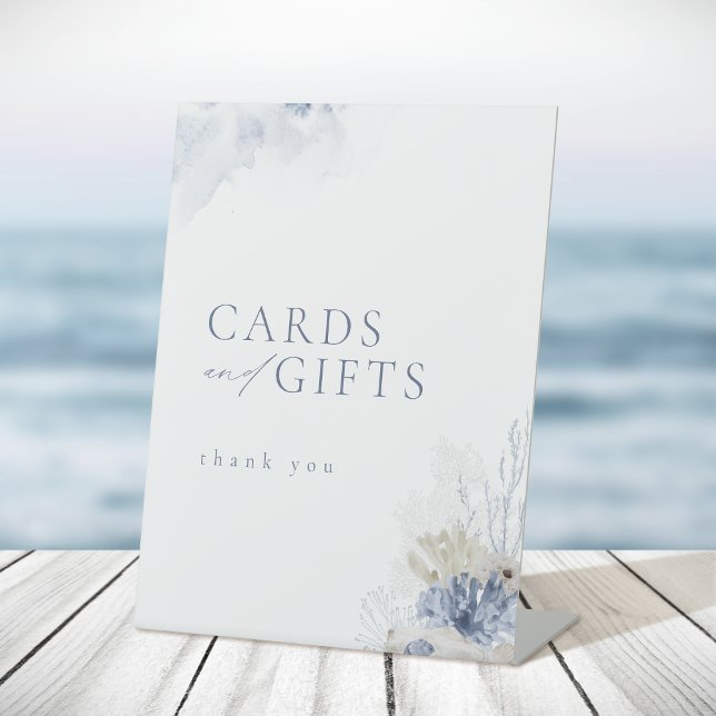 Blue Coral Seashells Beach Wedding Cards & Gifts Pedestal Sign (Blue Coral Seashells Beach Wedding Cards & Gifts Pedestal Sign)