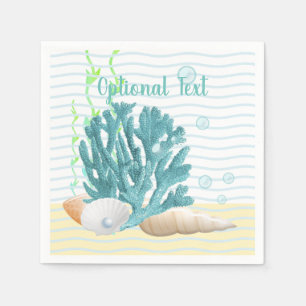 Blue Coral, Seashells & Blue Pearl Throw Pillow Napkin