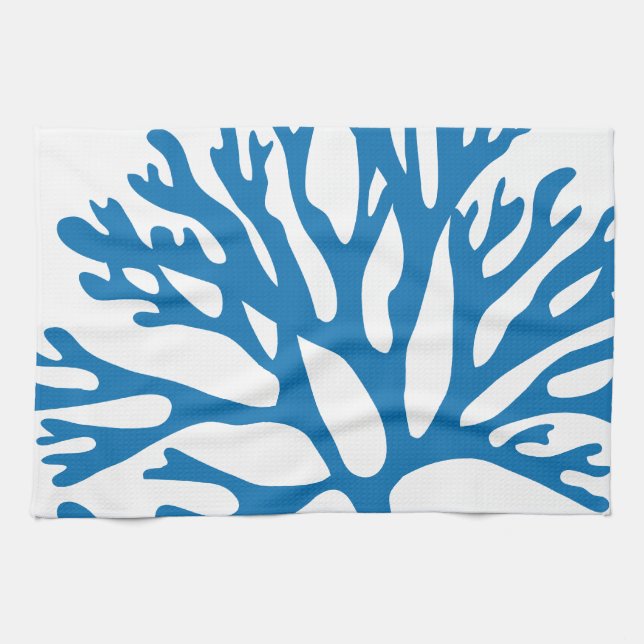 blue coral silhouette tea towel (Horizontal)