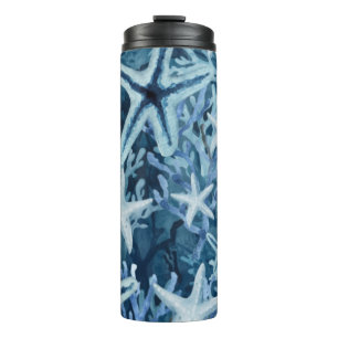 Blue Coral Starfish Beachy Pattern Thermal Tumbler