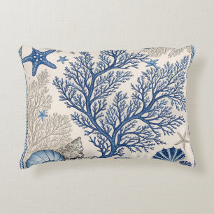 Blue Coral Throw Pillow – Coastal Ocean Pattern