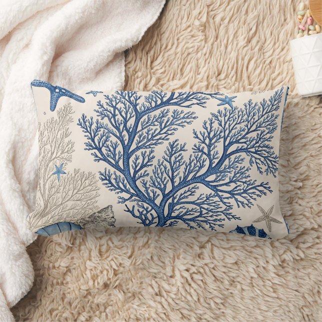 Blue Coral Throw Pillow – Coastal Ocean Pattern  (Blanket)