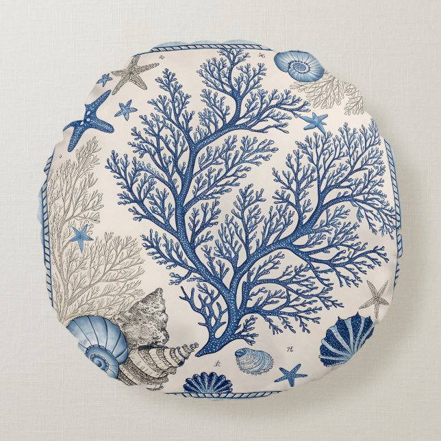 Blue Coral Throw Pillow – Coastal Ocean Pattern  (Front)
