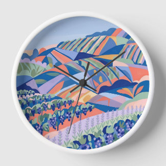Blue Coral Vineyard Landscape Wall Clock