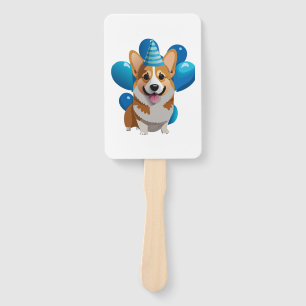 Blue Corgi Birthday Classic T-Shirt (1) Hand Fan