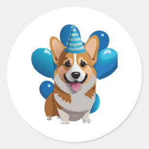 Blue Corgi Birthday Classic T-Shirt (1) Round Sticker