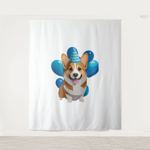Blue Corgi Birthday Classic T-Shirt (1) Tapestry