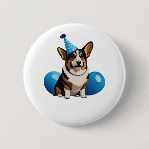Blue Corgi Birthday Classic T-Shirt 6 Cm Round Badge