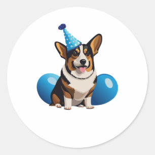 Blue Corgi Birthday Classic T-Shirt Round Sticker