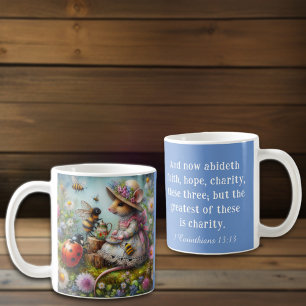 Blue Corinthians Scripture Cute Mouse Christian Coffee Mug