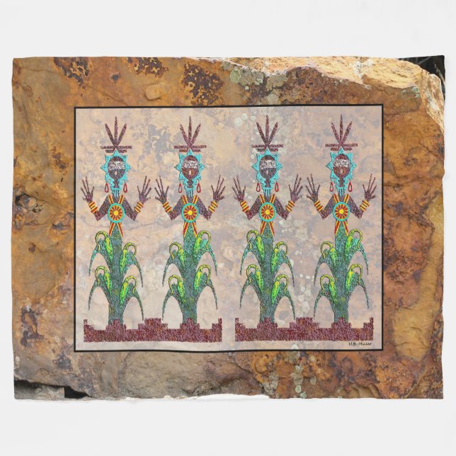 Blue Corn People Mythology Fleece Blanket (Front (Horizontal))
