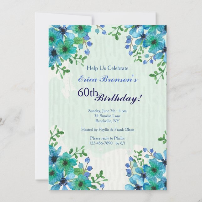 Blue Corner Floral Invitation (Front)