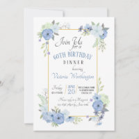 Blue Corner Flowers Invitation