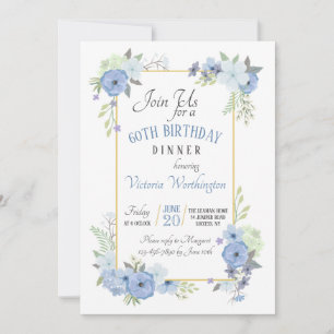 Blue Corner Flowers Invitation