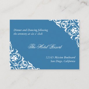 Blue corner scroll wedding reception enclosure card