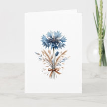 Blue Cornflower and Wheat Bouquet Blank Greeting