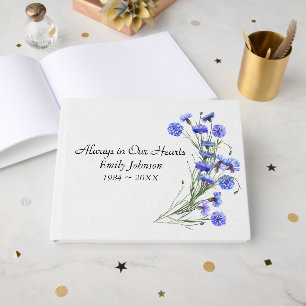 Blue Cornflower Bouquet Memorial Service Guest Book