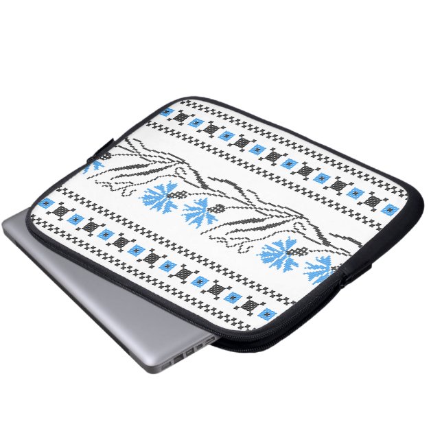 Blue Cornflower cross-stitch design Laptop Sleeve (Front Bottom)