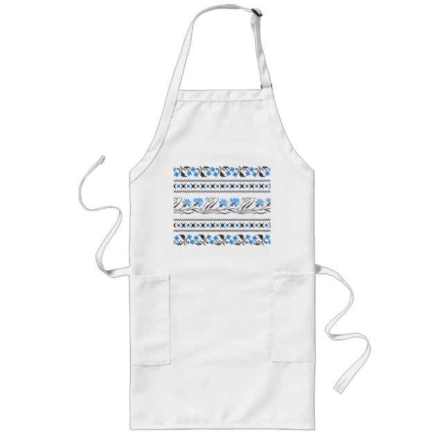 Blue Cornflower cross-stitch design Long Apron (Front)