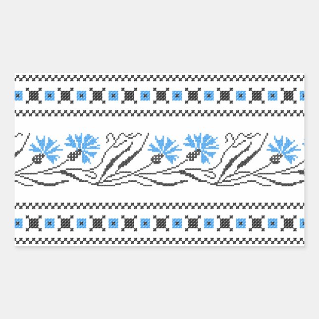 Blue Cornflower cross-stitch design Rectangular Sticker (Front)