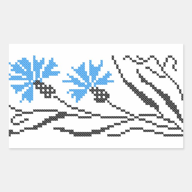 Blue Cornflower cross-stitch design Rectangular Sticker (Front)