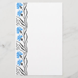 Blue Cornflower cross-stitch design Stationery